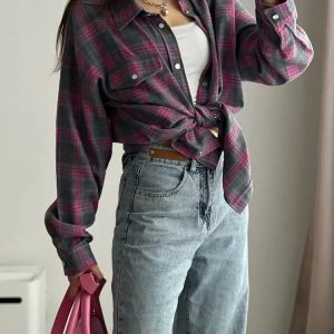 Grunge Style Clothing: Classic Plaid Shirt for Aesthetic Outfits