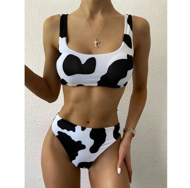 Grunge Style Clothing: Cow Print Bikini Set for Aesthetic Outfits