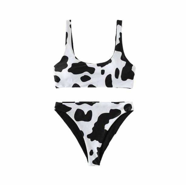 Grunge Style Clothing: Cow Print Bikini Set for Aesthetic Outfits