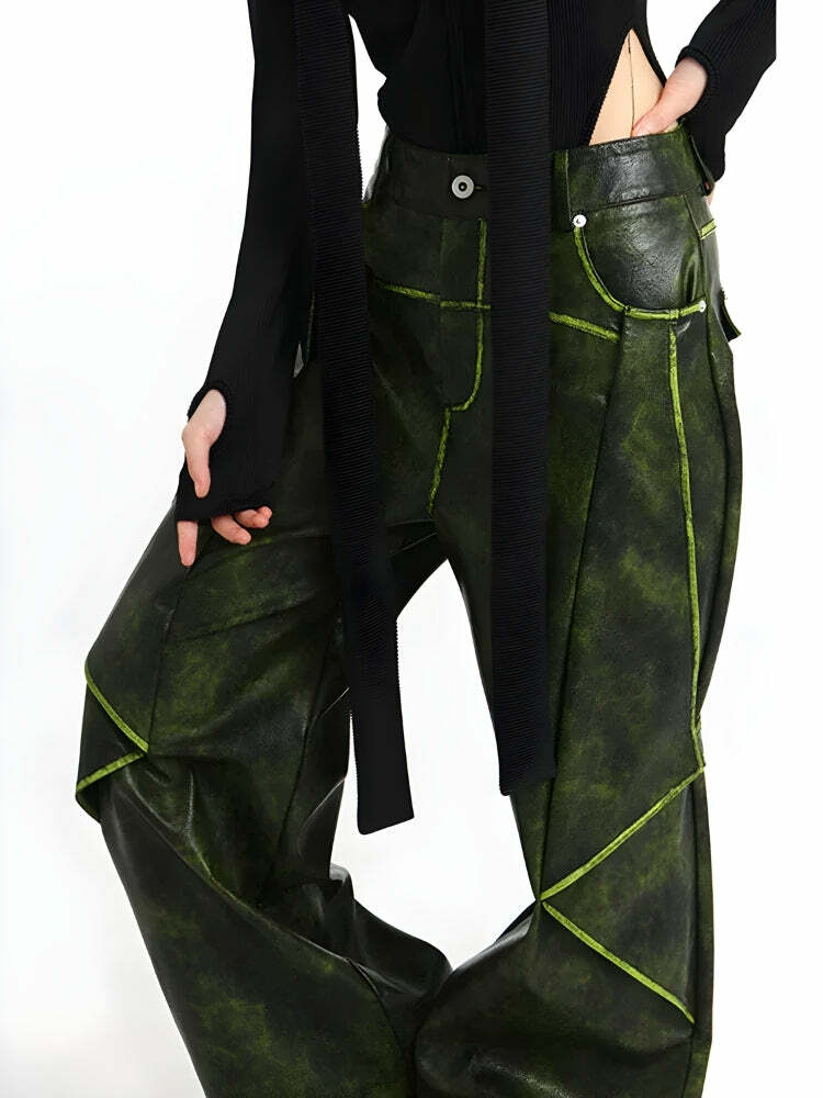 Grunge Style Clothing: Cyberpunk Faux Leather Pants for Aesthetic Outfits