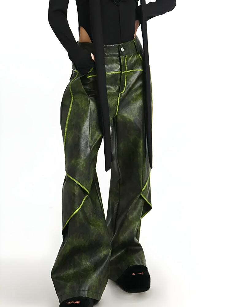 Grunge Style Clothing: Cyberpunk Faux Leather Pants for Aesthetic Outfits