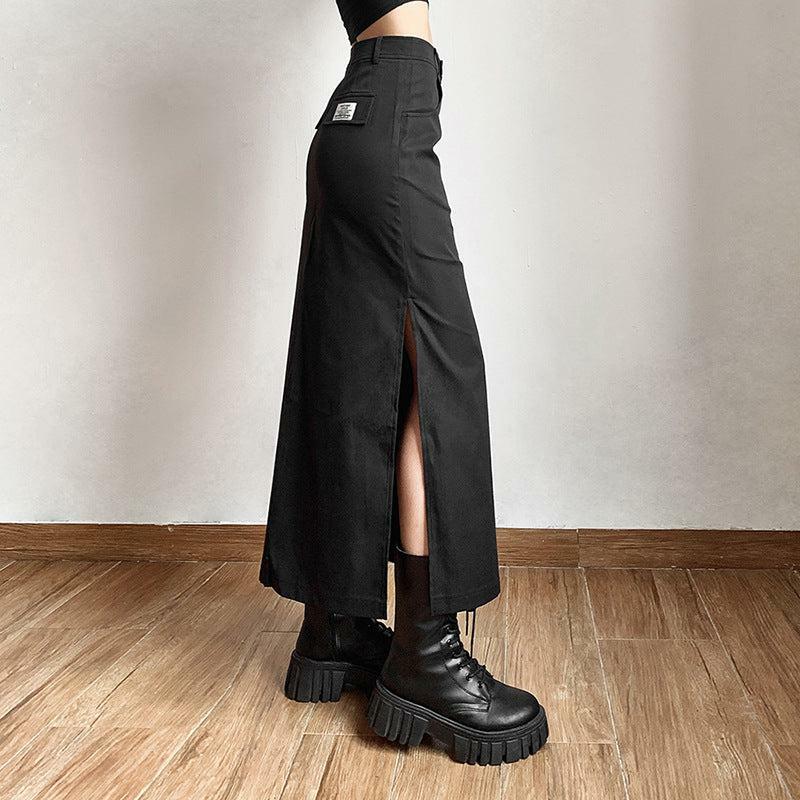 Grunge Style Clothing: Dark Academia Side Slit Maxi Skirt for Aesthetic Outfits