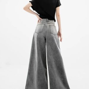 Grunge Style Clothing: Dark Wash Super Wide Leg Jeans for Aesthetic Outfits