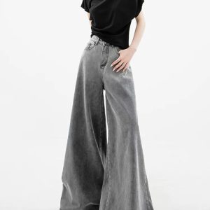 Grunge Style Clothing: Dark Wash Super Wide Leg Jeans for Aesthetic Outfits