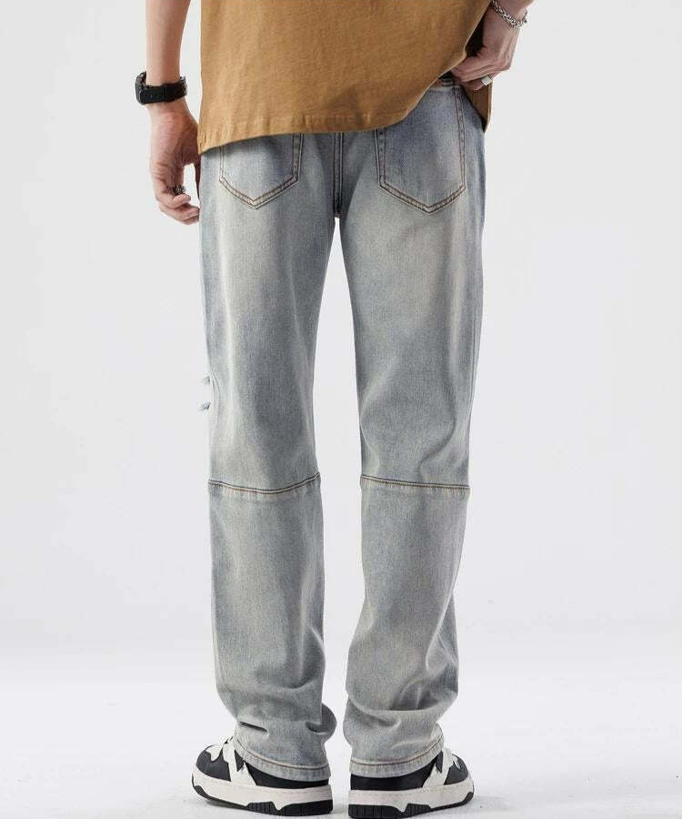 Grunge Style Clothing: Distressed Straight Leg Jeans for Aesthetic Outfits