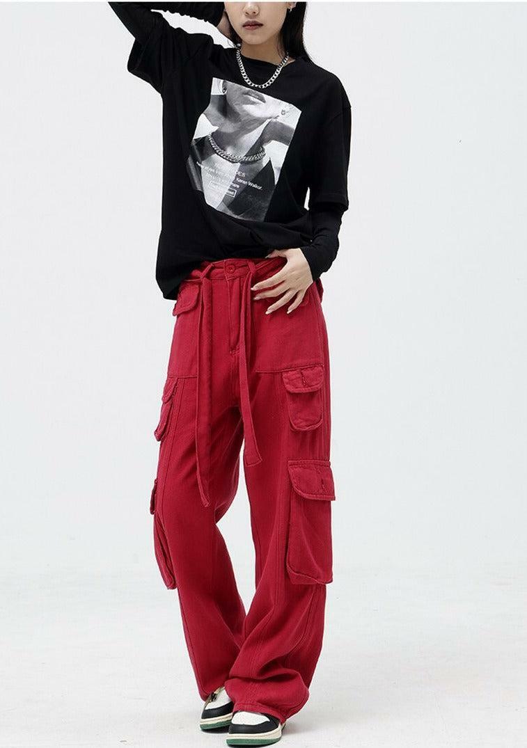 Grunge Style Clothing: Drawstring Belt Cargo Pants for Aesthetic Outfits