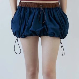 Grunge Style Clothing: Drawstring Bubble Mini Skirt for Aesthetic Outfits