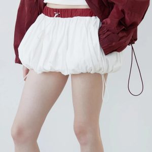 Grunge Style Clothing: Drawstring Bubble Mini Skirt for Aesthetic Outfits