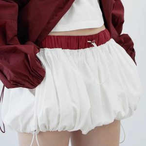 Grunge Style Clothing: Drawstring Bubble Mini Skirt for Aesthetic Outfits