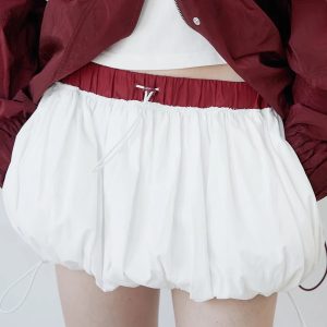 Grunge Style Clothing: Drawstring Bubble Mini Skirt for Aesthetic Outfits