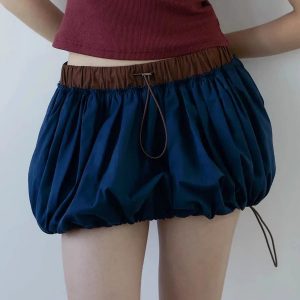 Grunge Style Clothing: Drawstring Bubble Mini Skirt for Aesthetic Outfits