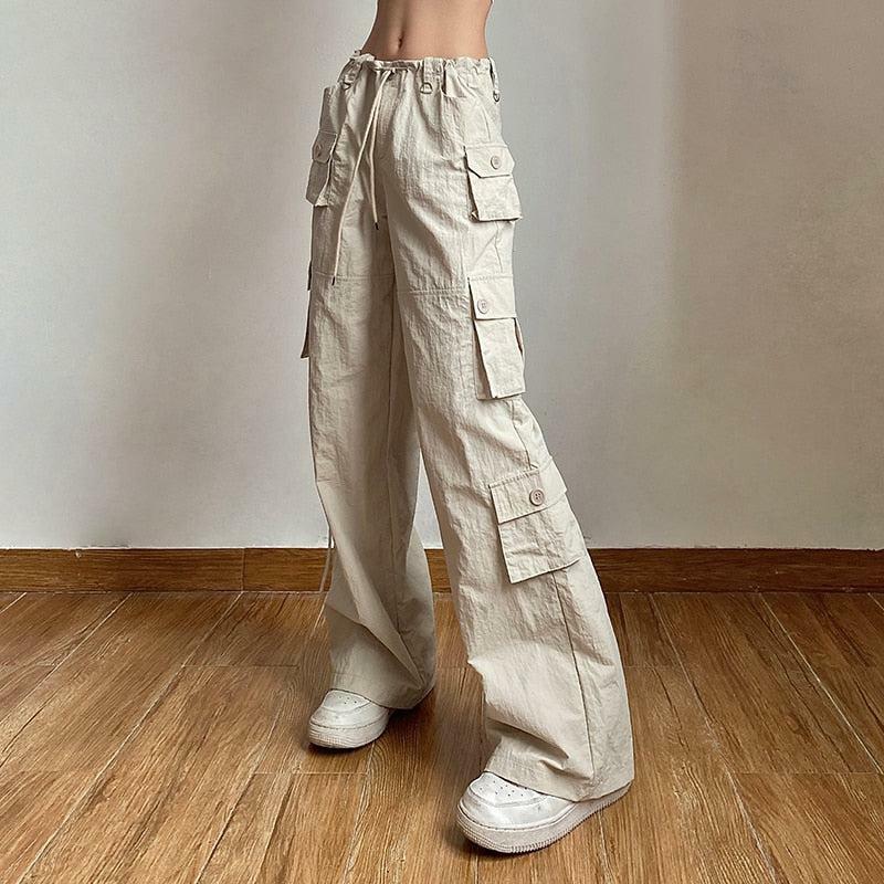 Grunge Style Clothing: Drawstring Low Rise Cargo Pants for Aesthetic Outfits