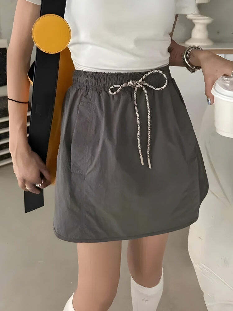 Grunge Style Clothing: Drawstring Parachute Mini Skirt for Aesthetic Outfits