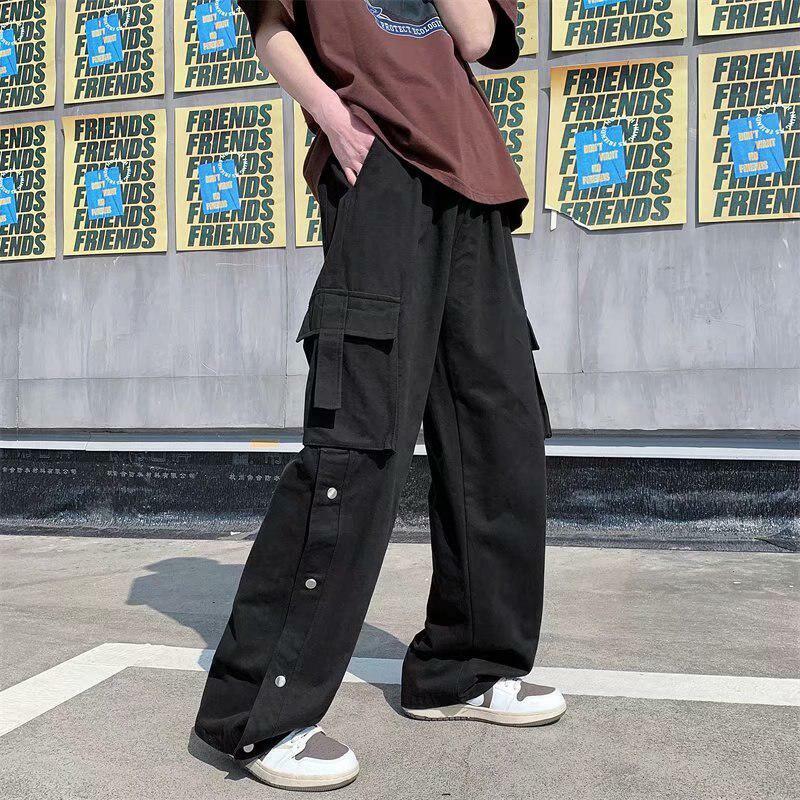 Grunge Style Clothing: Elastic Waist Wide Leg Cargo Pants for Aesthetic Outfits