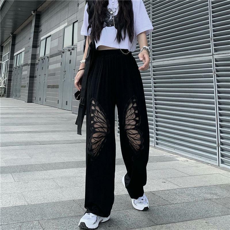 Grunge Style Clothing: Elasticated Waist Butterfly Cut-Out Pants