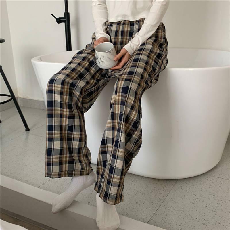 Grunge Style Clothing: Elasticated Waist Checkered Sweatpants for Aesthetic Outfits