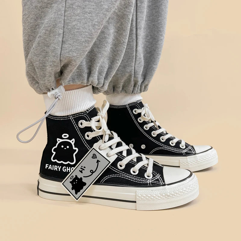 Grunge Style Clothing: Fairy Ghost Lace Up Canvas Shoes for Aesthetic Outfits