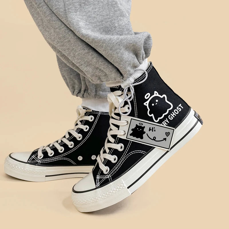 Grunge Style Clothing: Fairy Ghost Lace Up Canvas Shoes for Aesthetic Outfits