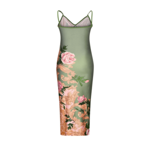 Grunge Style Clothing: Green Floral Bodycon Dress for Aesthetic Outfits