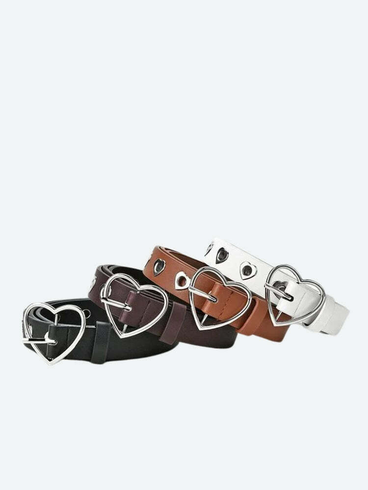 Grunge Style Clothing Heart Buckle Faux Leather Belt for Aesthetic Outfits