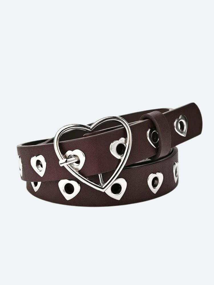 Grunge Style Clothing Heart Buckle Faux Leather Belt for Aesthetic Outfits