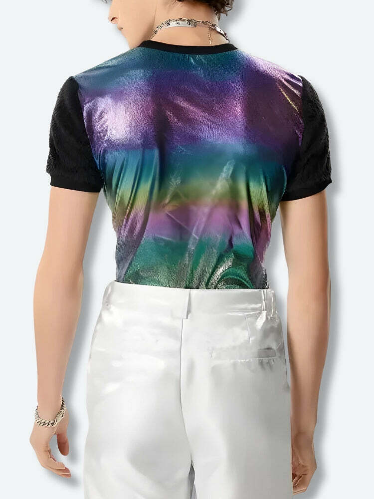 Grunge Style Clothing: Hologram Cropped Sweater Vest & Backless Top