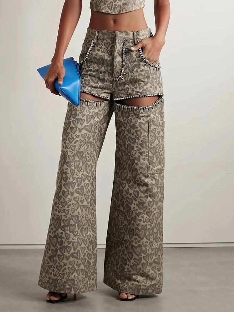 Grunge Style Clothing: Leopard Cut Out Pants for Aesthetic Outfits