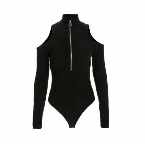 Grunge Style Clothing: Long Sleeve Zip Front Bodysuit for Aesthetic Outfits