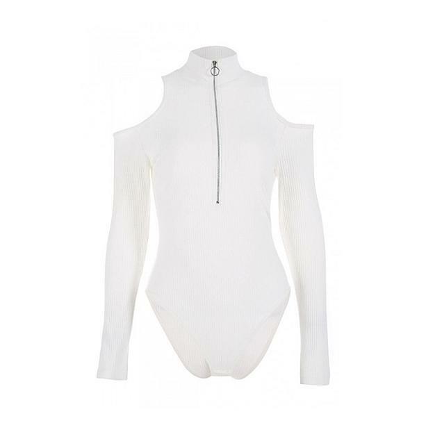 Grunge Style Clothing: Long Sleeve Zip Front Bodysuit for Aesthetic Outfits