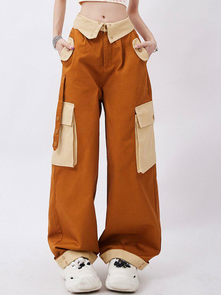 Grunge Style Clothing: Orange Wide Leg Cargo Pants for Aesthetic Outfits