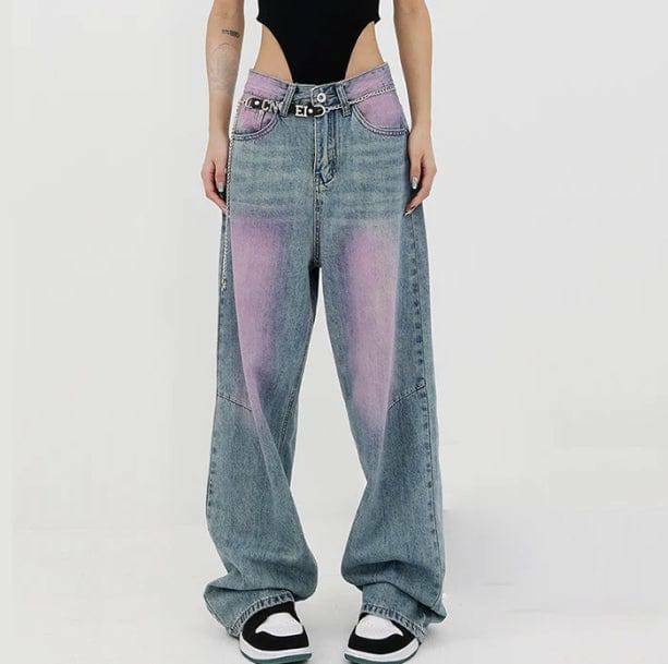 Grunge Style Clothing: Pink Tint Baggy Jeans for Aesthetic Outfits