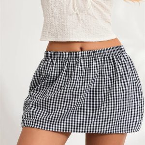 Grunge Style Clothing: Plaid Bubble Mini Skirt for Aesthetic Outfits