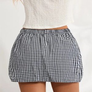 Grunge Style Clothing: Plaid Bubble Mini Skirt for Aesthetic Outfits