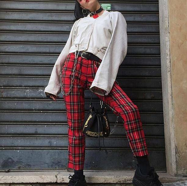 Grunge Style Clothing: Red Checkered Pants for Aesthetic Outfits