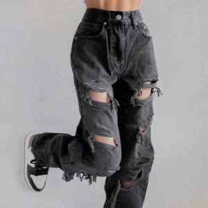 Grunge Style Clothing: Ripped High Waist Jeans for Aesthetic Outfits