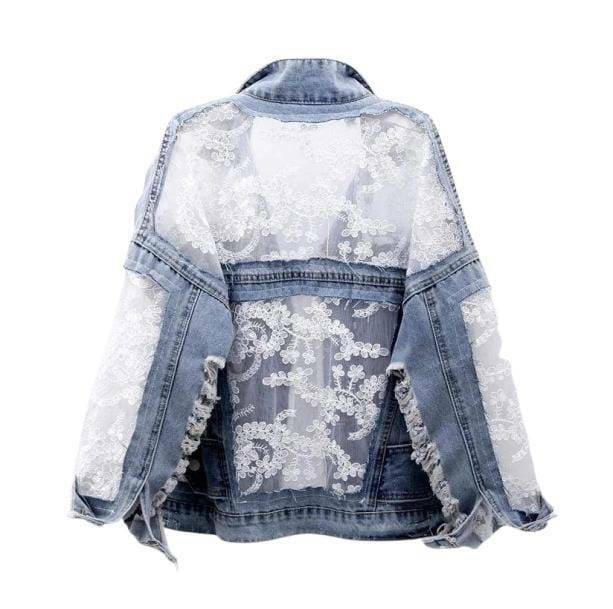 Grunge Style Clothing: See-Through Back Denim Jacket for Aesthetic Outfits