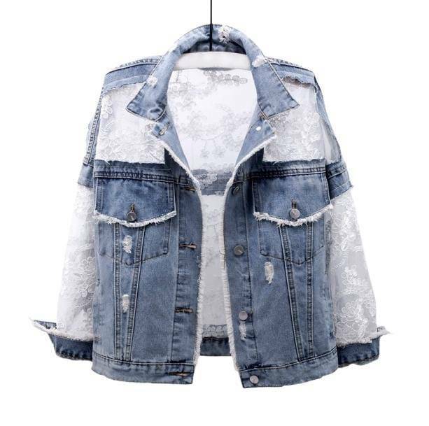 Grunge Style Clothing: See-Through Back Denim Jacket for Aesthetic Outfits