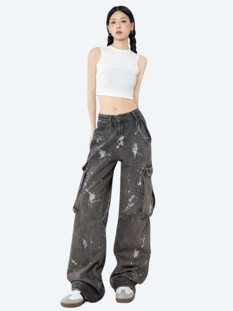 Grunge Style Clothing: Stained Cargo Jeans for Aesthetic Outfits