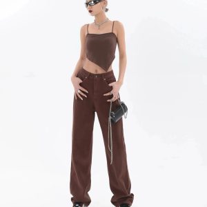 Grunge Style Clothing: Star Pockets Wide Leg Jeans for Aesthetic Outfits