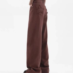 Grunge Style Clothing: Star Pockets Wide Leg Jeans for Aesthetic Outfits