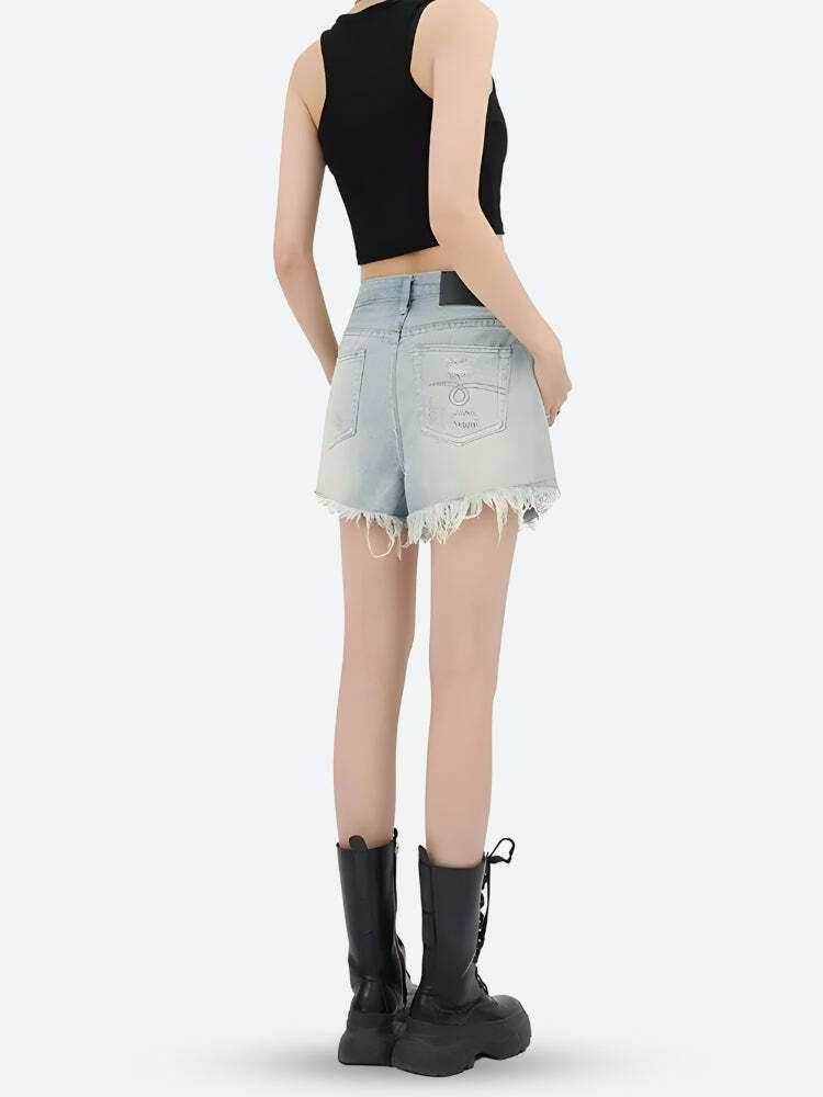 Grunge Style Clothing: Wide Leg Ripped Denim Shorts for Aesthetic Outfits