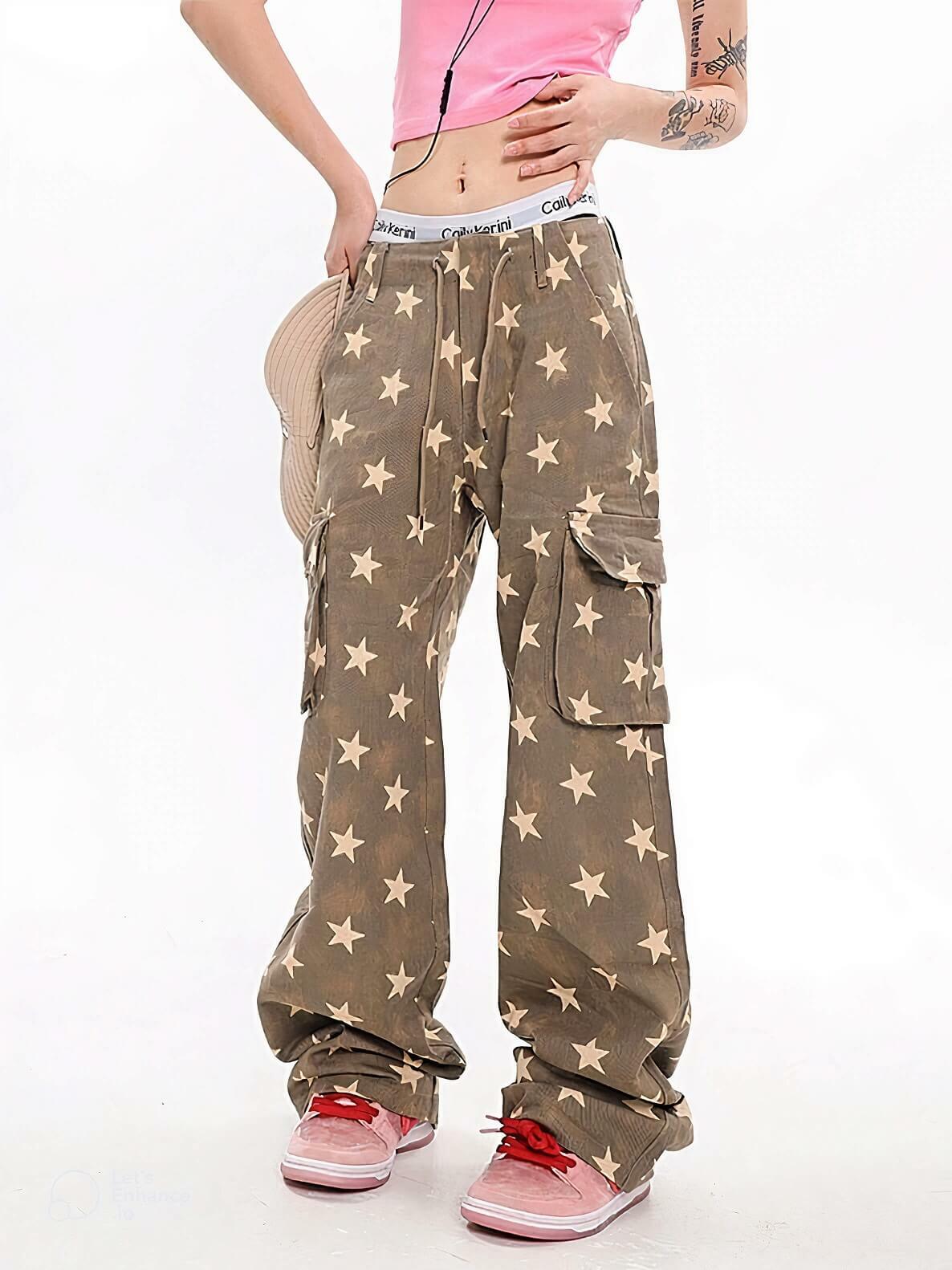 Grunge Style Clothing: Y2K Star Low Rise Jeans for Aesthetic Outfits