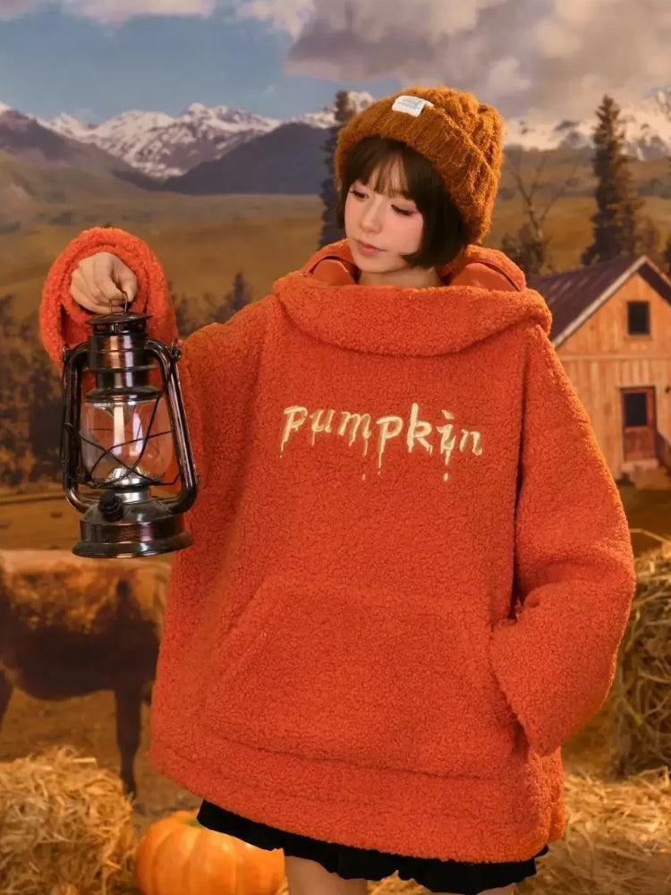 Grunge Style Cropped Pumpkin Hoodie - Aesthetic Soft Girl Fashion