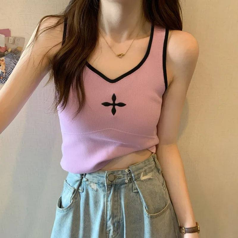 Grunge Style Cropped Sweater Vest - Aesthetic Backless Top for Soft Girls