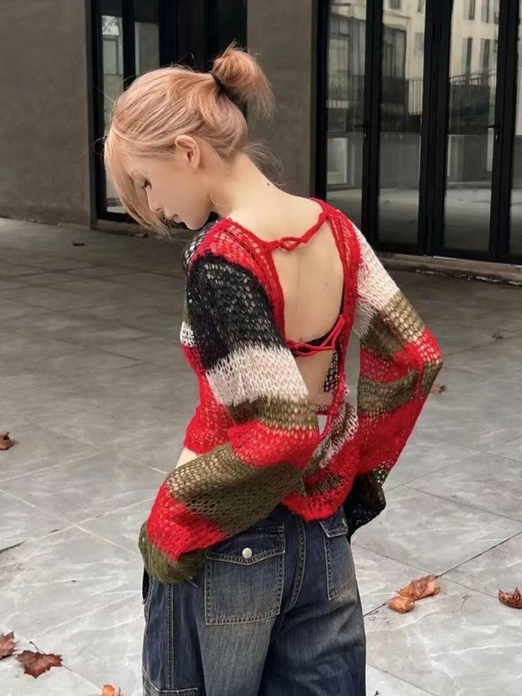 Grunge Style Cropped Sweater Vest - Backless Gothic Aesthetic Top