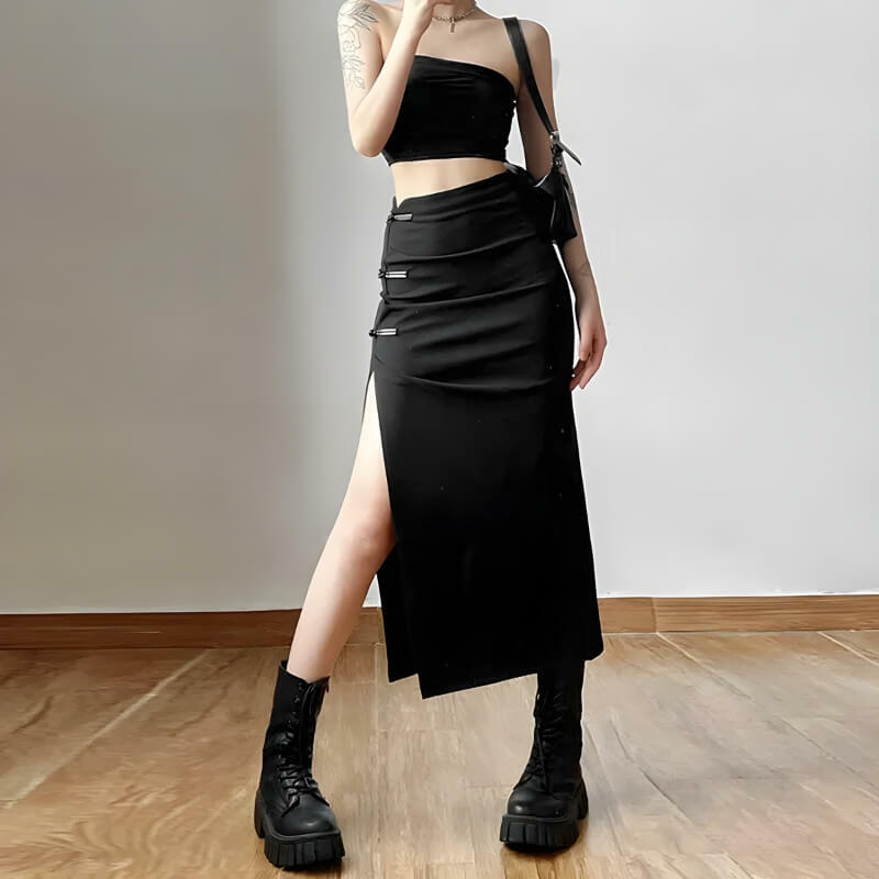 Grunge Style Cropped Sweater Vest & Backless Gothic Aesthetic Outfit