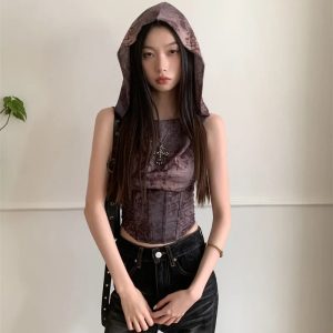 Grunge Style Cropped Sweater Vest & Backless Tops for Aesthetic Outfits