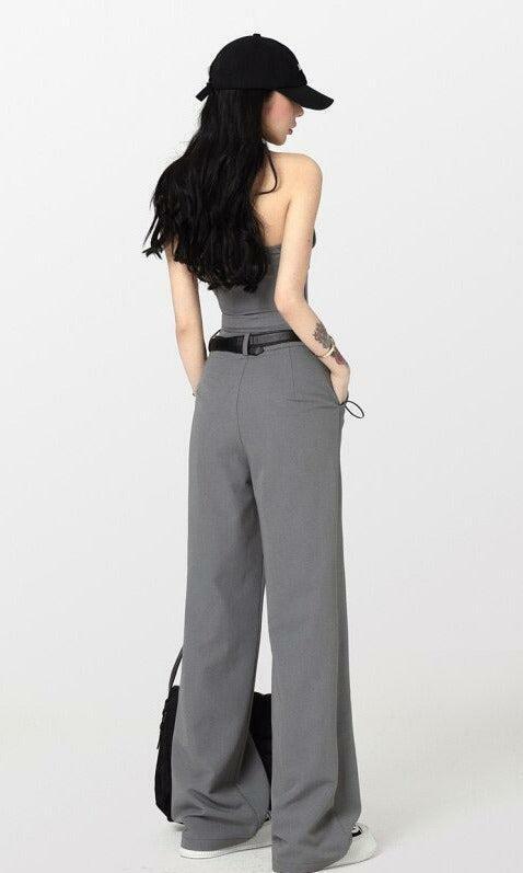 Grunge Style Cropped Sweater Vest & Wide Leg Pants Aesthetic Set