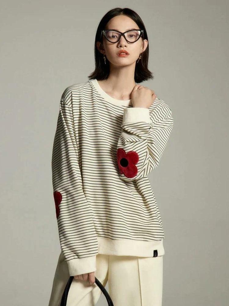 Grunge Style Cropped Sweater Vest with Daisy Embroidery and Stripes