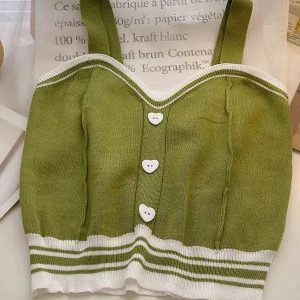 Grunge Style Cropped Sweater Vest with Heart Buttons - Aesthetic Outfit